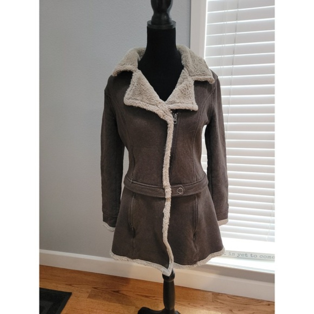 Athleta Brown Faux Suede Shearling Lined Convertible Jacket 773805 Womens‎ Small